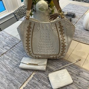 Brahmin Pearl Melbourne Mariana whipstitch + checkbook wallet AND coin purse.